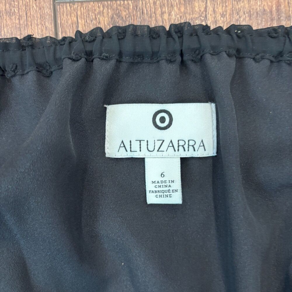 Altuzarra Long Sleeve Boho Beaded Black Sequined Swiss-Dot Chiffon Dress Size 6 - Picture 4 of 8